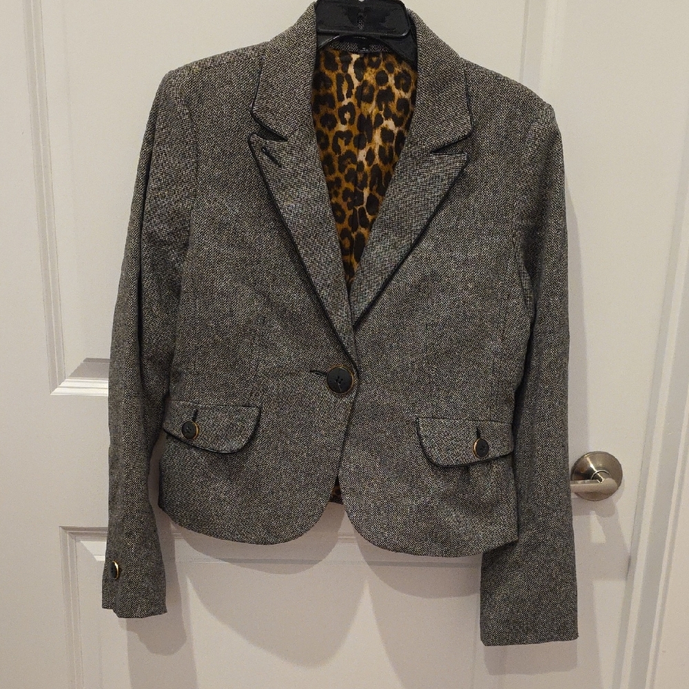 Express Gray Blazer with Leopard Print Lining